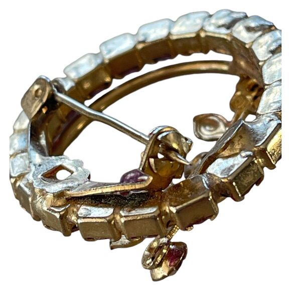 Rhinestone Flower Circle Brooch Gold Tone Uranium UV Glowing Vintage Pin - Picture 5 of 5